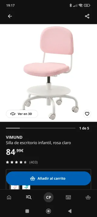 Silla escritorio infantil IKEA VIMUND rosa