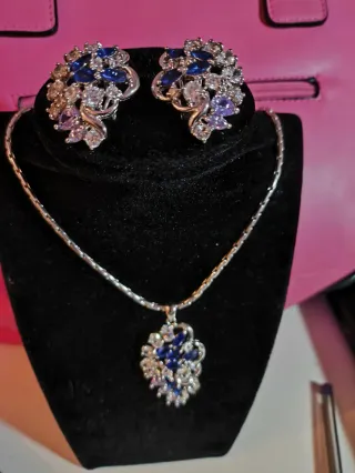 Conjunto Vintage Colgante y Pendientes Azul