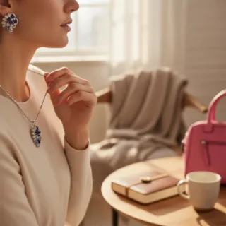 Conjunto Vintage Colgante y Pendientes Azul