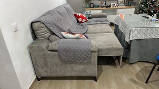 Sofá chaise longue gris tela