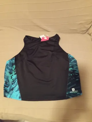 Top deportivo mujer Domyos negro y turquesa