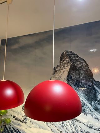 Lámpara colgante roja 2 tulipas + foco