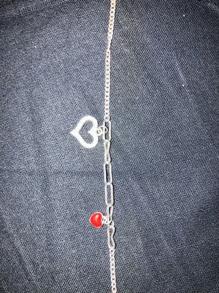 Pulsera Plata Corazón Circonitas y Corazón Rojo