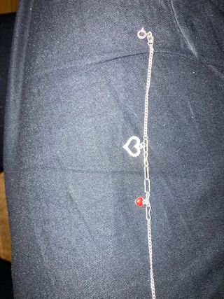 Pulsera Plata Corazón Circonitas y Corazón Rojo