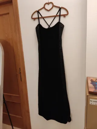 Vestido largo fiesta terciopelo negro vintage UK16