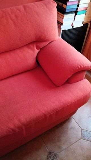 Sofá 3 plazas tela naranja/rojo