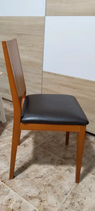 2 sillas de comedor elegante madera y piel marrón