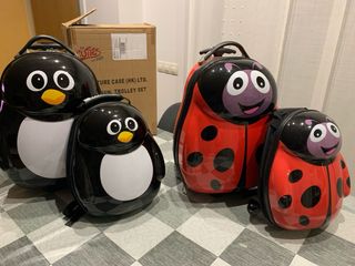 Maleta y mochila pingüino y mariquita