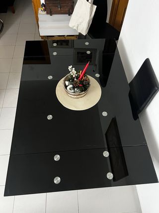 Mesa negra acero inoxidable vidrio templado