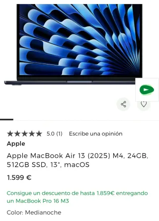MacBook Air 13 Precintado M4 24GB 512GB sin abrir