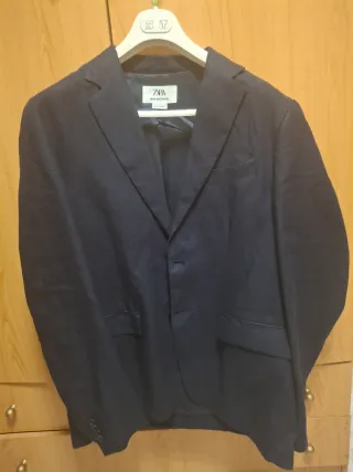 Traje de lino azul oscuro Zara