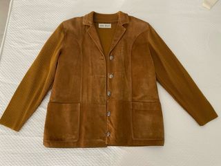 Cazadora cuero y textil marrón