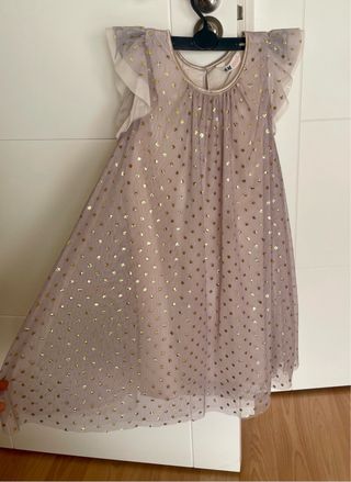 Vestido fiesta niña tul dorado H&M. 9-10 a. (140cm