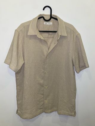 Camisa Zara Hombre Beige Manga Corta