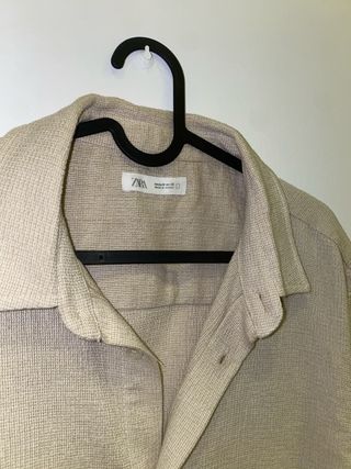 Camisa Zara Hombre Beige Manga Corta