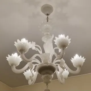 Lampadario Murano Bianco Vetro