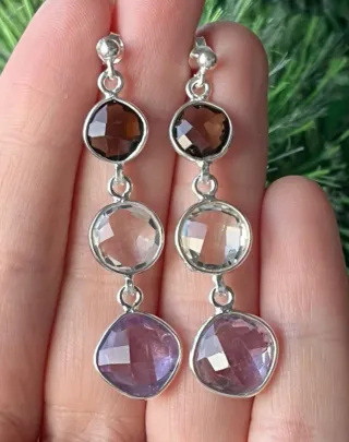 Pendientes amatista aguamarina cuarzo y plata 925