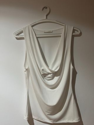 Top Zara Drapeado Cuello V Blanco