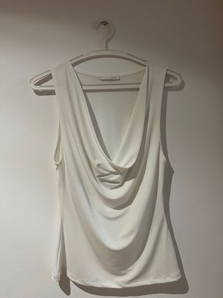 Top Zara Drapeado Cuello V Blanco