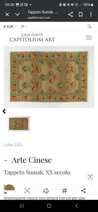 Tappeto cinese Sumak lana beige verde