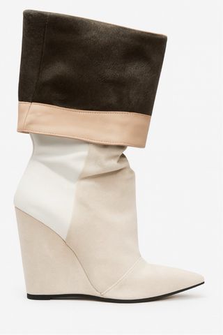 Nuevas Botas altas beige y blanco con flecos N37
