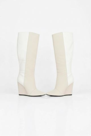 Nuevas Botas altas beige y blanco con flecos N37