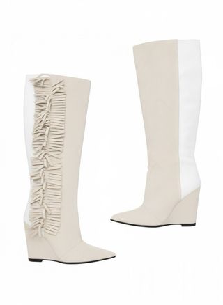 Nuevas Botas altas beige y blanco con flecos N37