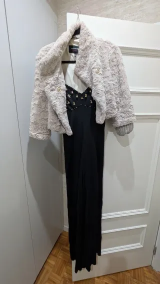 Macacão Festa Seda Italiana Preto Dourado