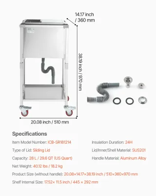 Carrello Frigo con Ruote 510 x 360 x 970mm Acciaio
