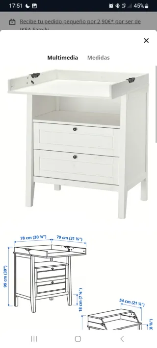 Cambiador Bebé Ikea SUNDVIK Blanco