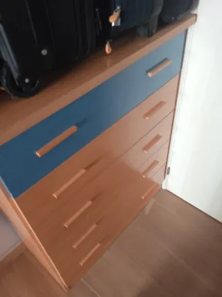 Cómoda Cajonera Mueble Madera Azul Marrón