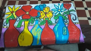 Cuadro pintado a mano flores y jarrones de 45 x 27