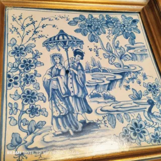 2 antiguos cuadros, cerámica Pintados a Mano