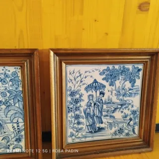 2 antiguos cuadros, cerámica Pintados a Mano