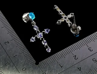 Pendientes cruz tanzanitas ópalo azul y plata 925
