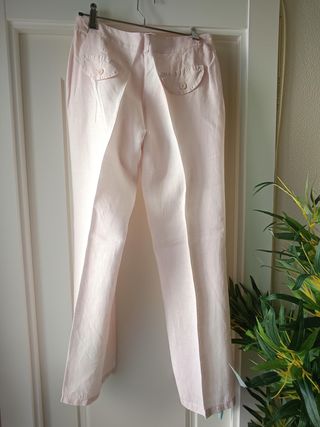 Pantalón de vestir de lino fino rosa