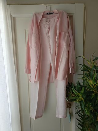 Pantalón de vestir de lino fino rosa