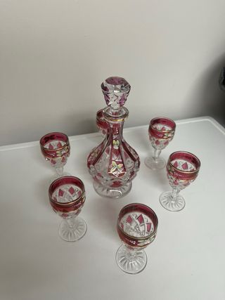 Licorera y 6 coppe in cristallo Murano