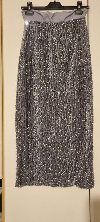 Gonna lunga paillettes grigio/argento