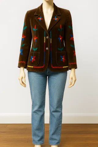 Blazer de terciopelo con bordado floral vintage