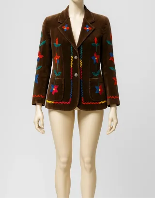 Blazer de terciopelo con bordado floral vintage