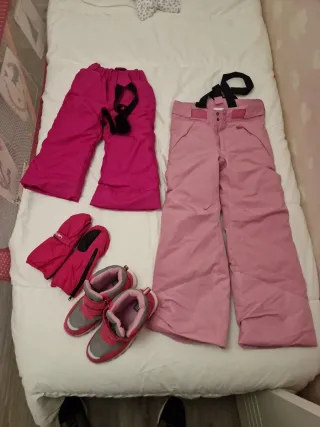Pantalones de nieve para niña, botas y guantes