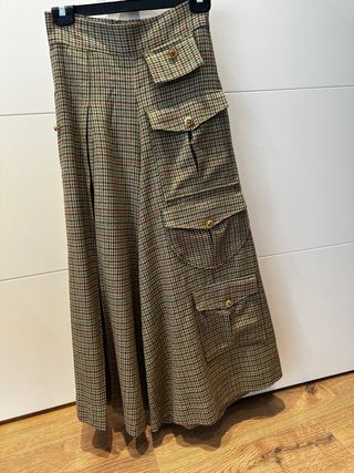 Falda pantalón cuadros marrón