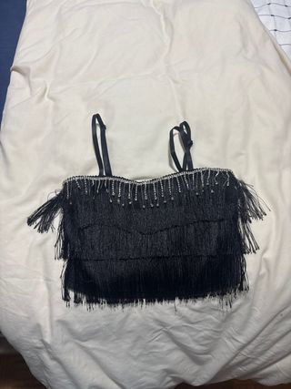 Top fiesta con flecos y pedrería