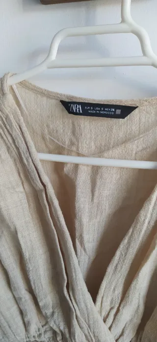 Blusa Zara cruzada manga corta beige T.XS