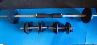 Kit Musculación 38 KG Barra Larga y Mancuernas