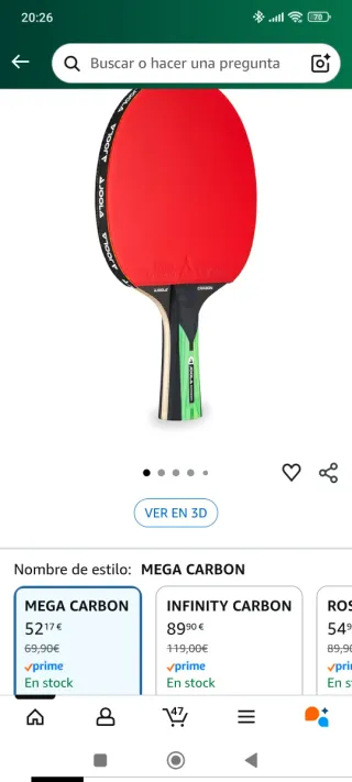 Raqueta Ping Pong Joola Mega Carbon