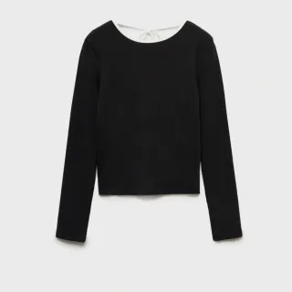 Camiseta Mango Negra Manga Larga Mujer