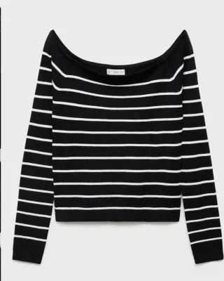 Camiseta Mango Negra Manga Larga Mujer