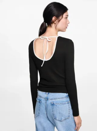 Camiseta Mango Negra Manga Larga Mujer